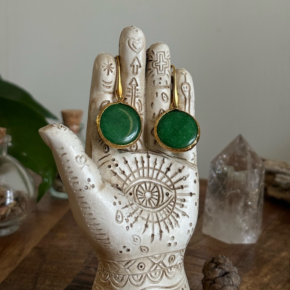 Luxurious Gold and Green Earrings with Circular Gemstones